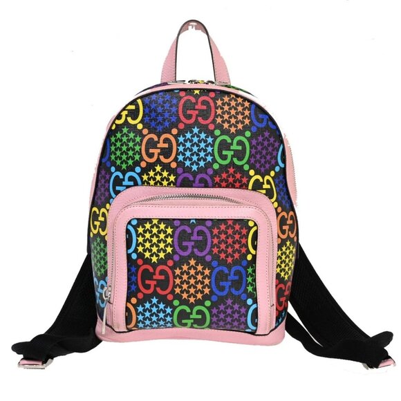GUCCI Logo GG Psychedelic Backpack Bag Supreme Leather Black Pink Italy - Picture 1 of 16